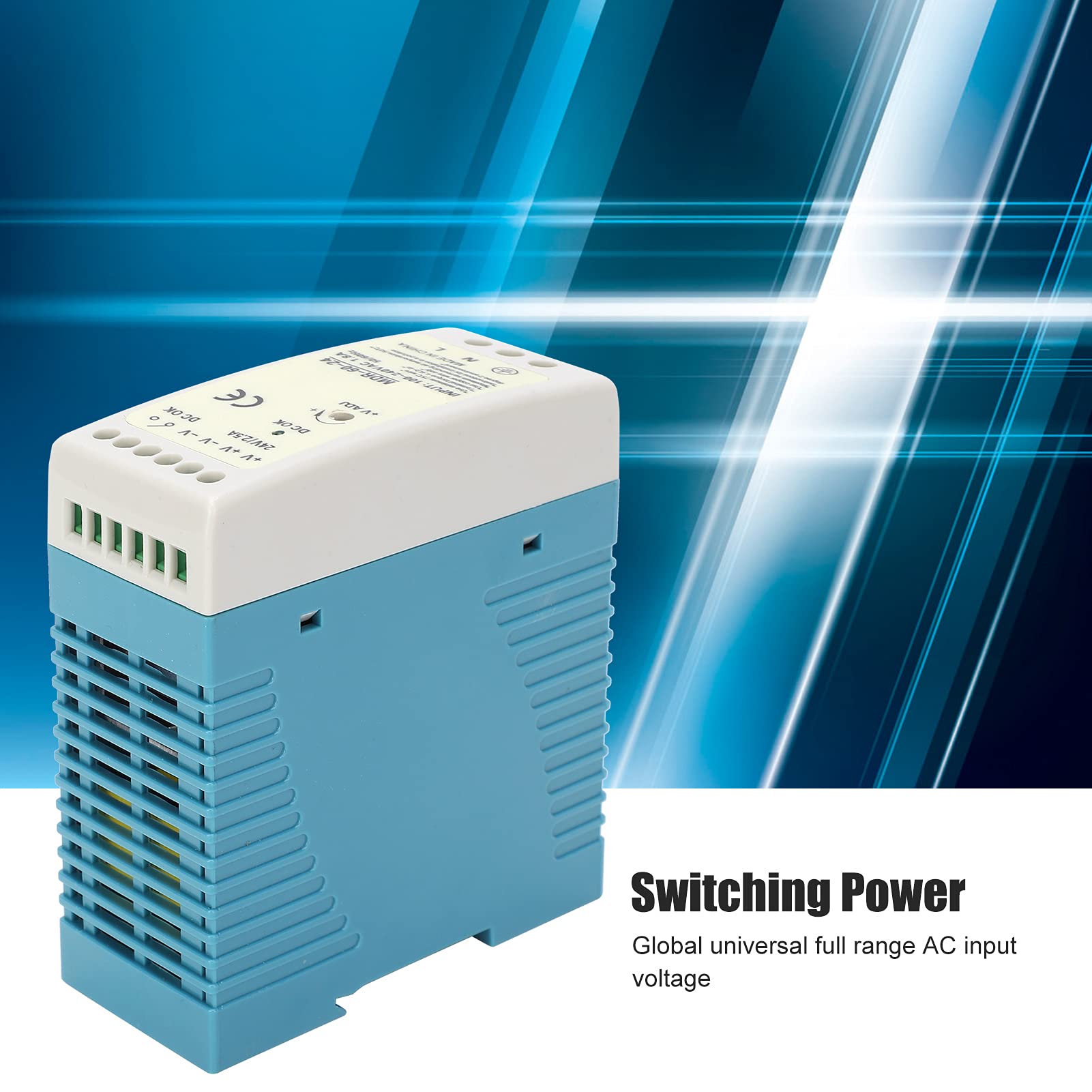 Fuente de Alimentación de Carril DIN, 60W 2.5a 100 a 240V Fuente de Alimentación Conmutada de Entrada de CA, Accesorios Industriales PLC