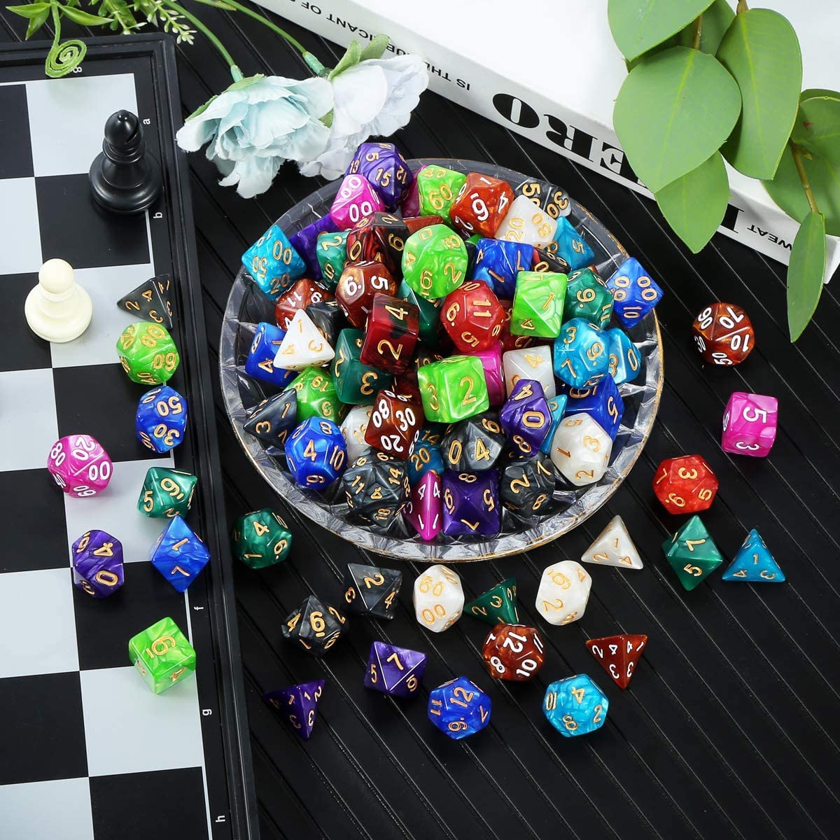 Set di Dadi 10 D20 perle 70 pezzi poliedrici e RPG DND Cielo stellato Giochi da tavolo W20