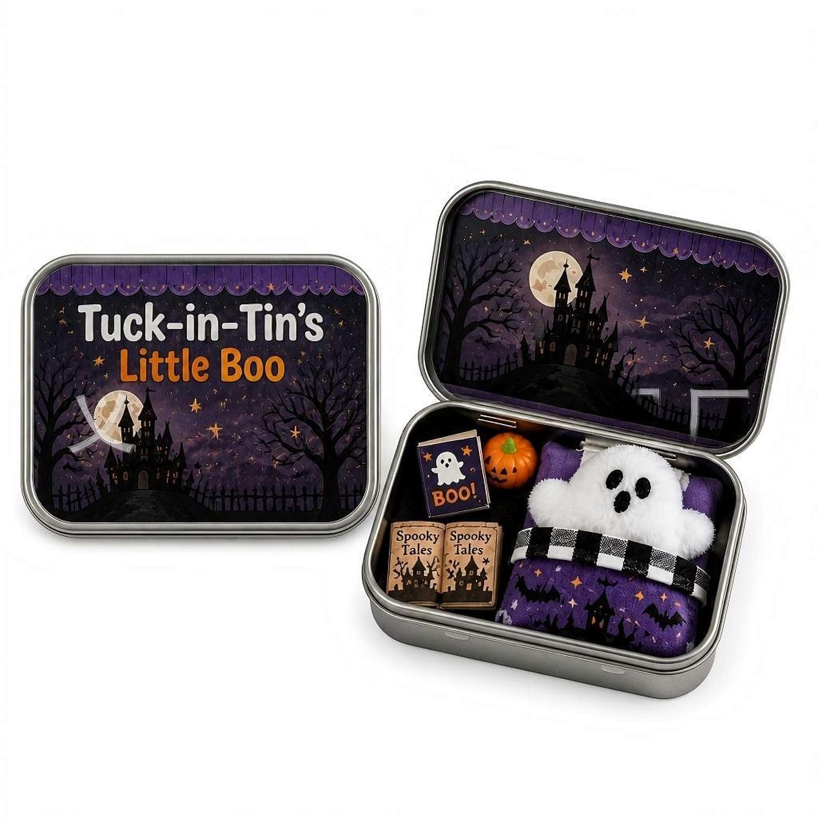 Halloween Mini Ghost Tin Box Set, Spooky Collectible Novelty in Box C#