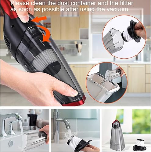 Miniatura 5 de Fityou Aspiradora de mano inalámbrica, 6400 PA mejorada de súper potencia de succión para limpieza en seco, aspiradora portátil de 2000 mAh batería