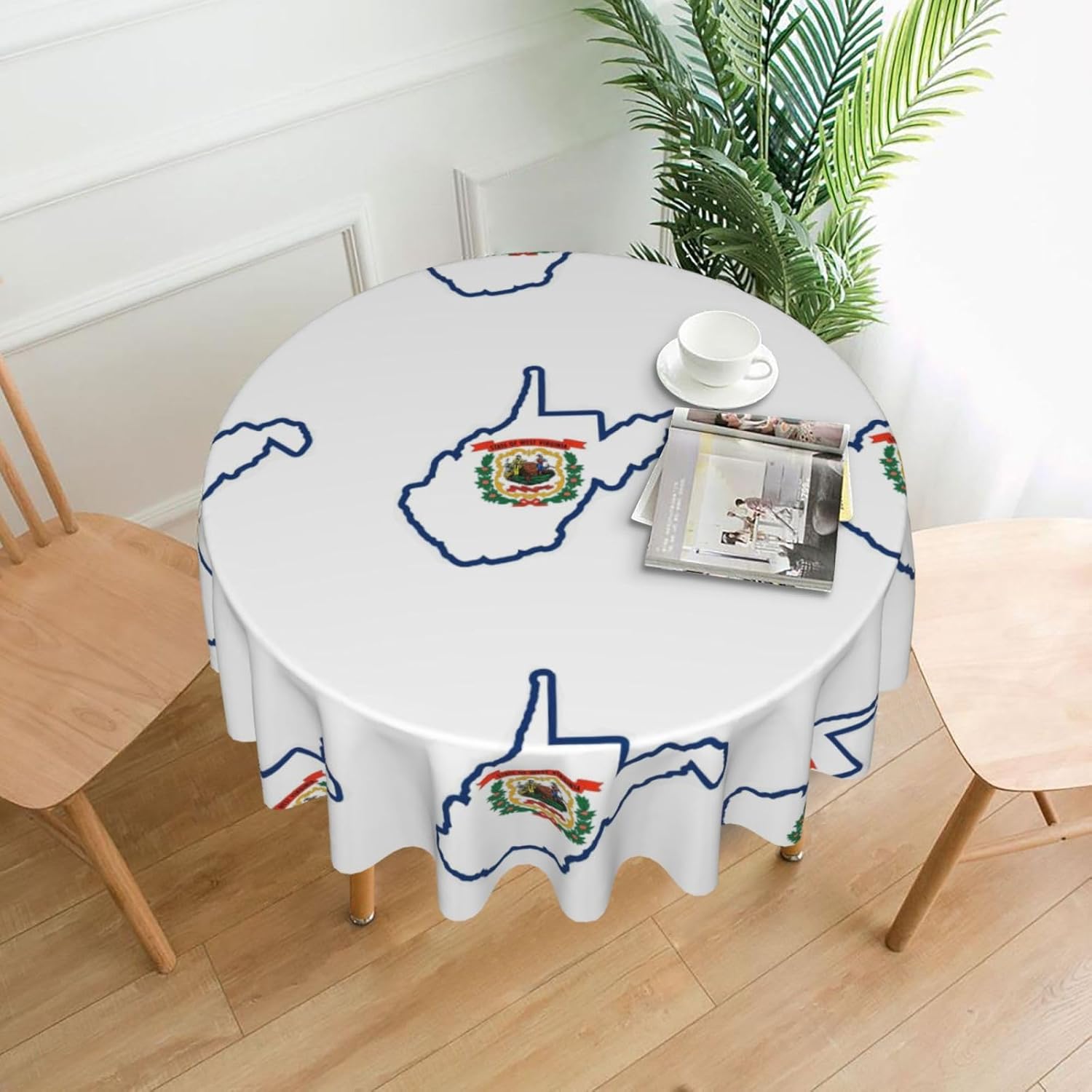 West Virginia State Flag Map Print Wrinkle Free Dining Table Cover for Birthday Party Farmhouse Tablecloths Up to 60 x 60 Inches