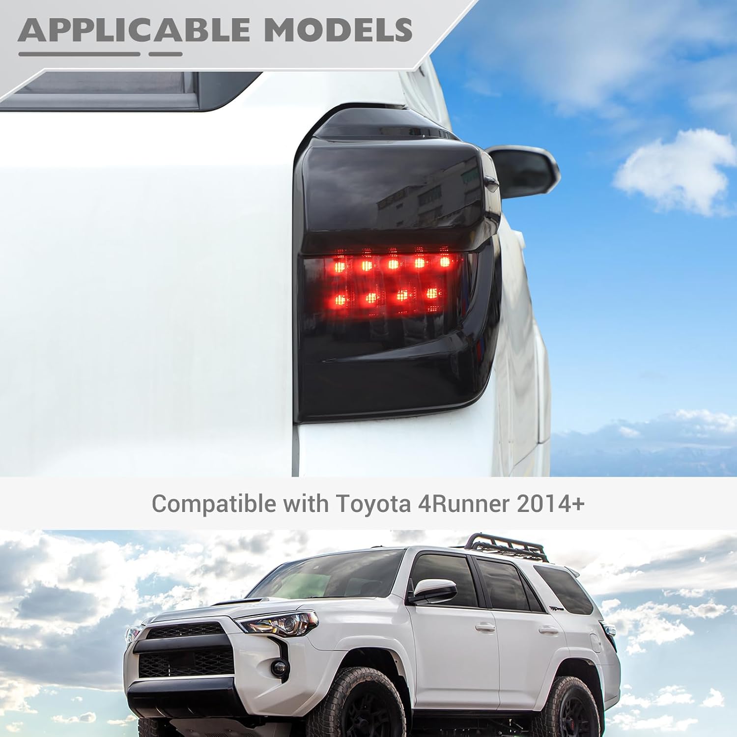 JeCar for 4Runner Tail Light Cover Trim Accessories for 2014-2023 Toyota 4Runner Smoke Black Tail Light Guard