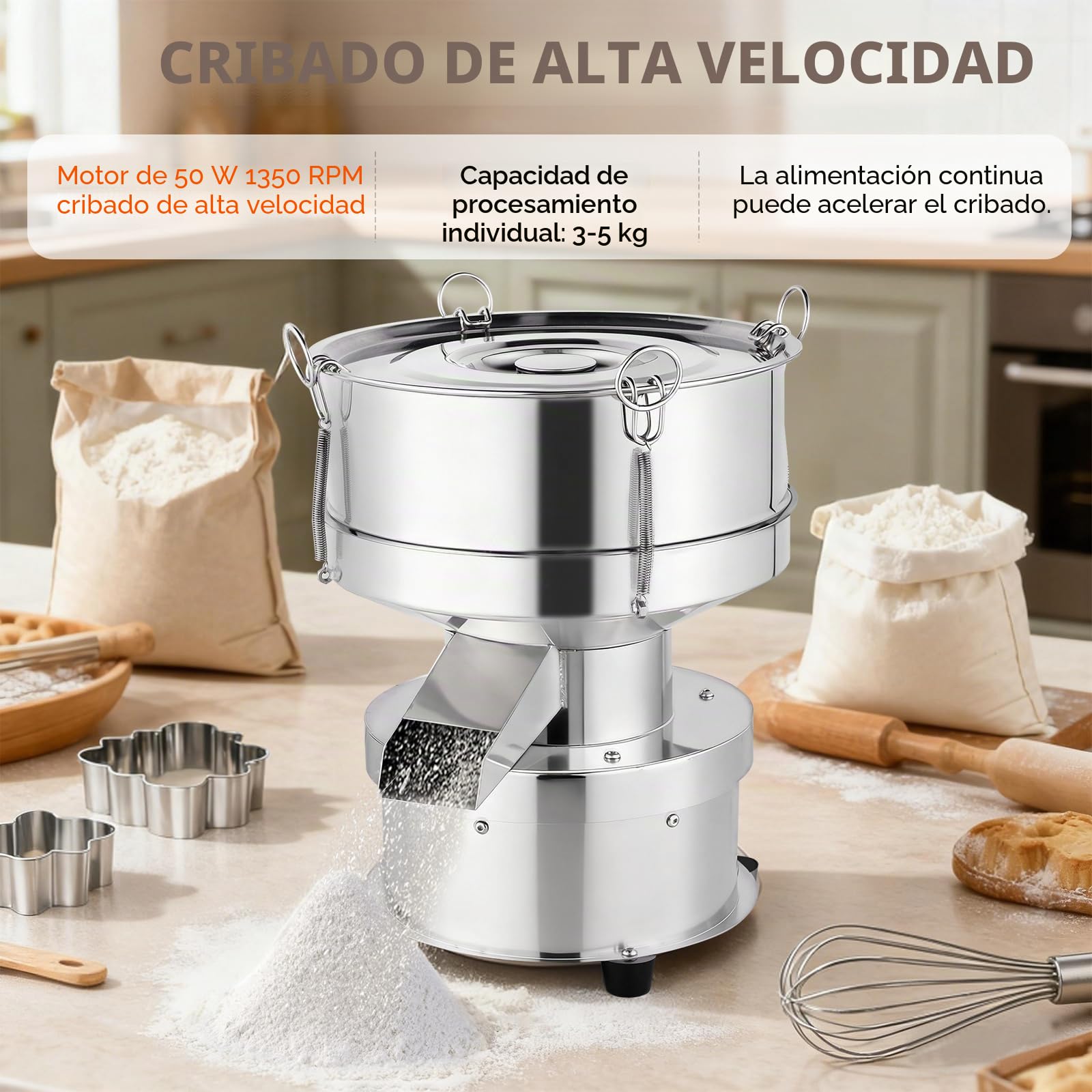 YUCHENGTECH Tamizador de Harina Electrica 1350r/min 50W Sin Tamiz | Tamiz Vibratorio Automatico Tamiz Eléctrico de Acero Inoxidable para Tamizar Polvos/Gránulos