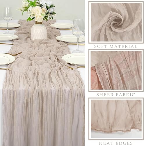 Miniatura 8 de Camino de mesa de estopilla blanca de 10 pies para mesas, tela de gasa, bohemio, decoración rústica semitransparente para bodas, cumpleaños,