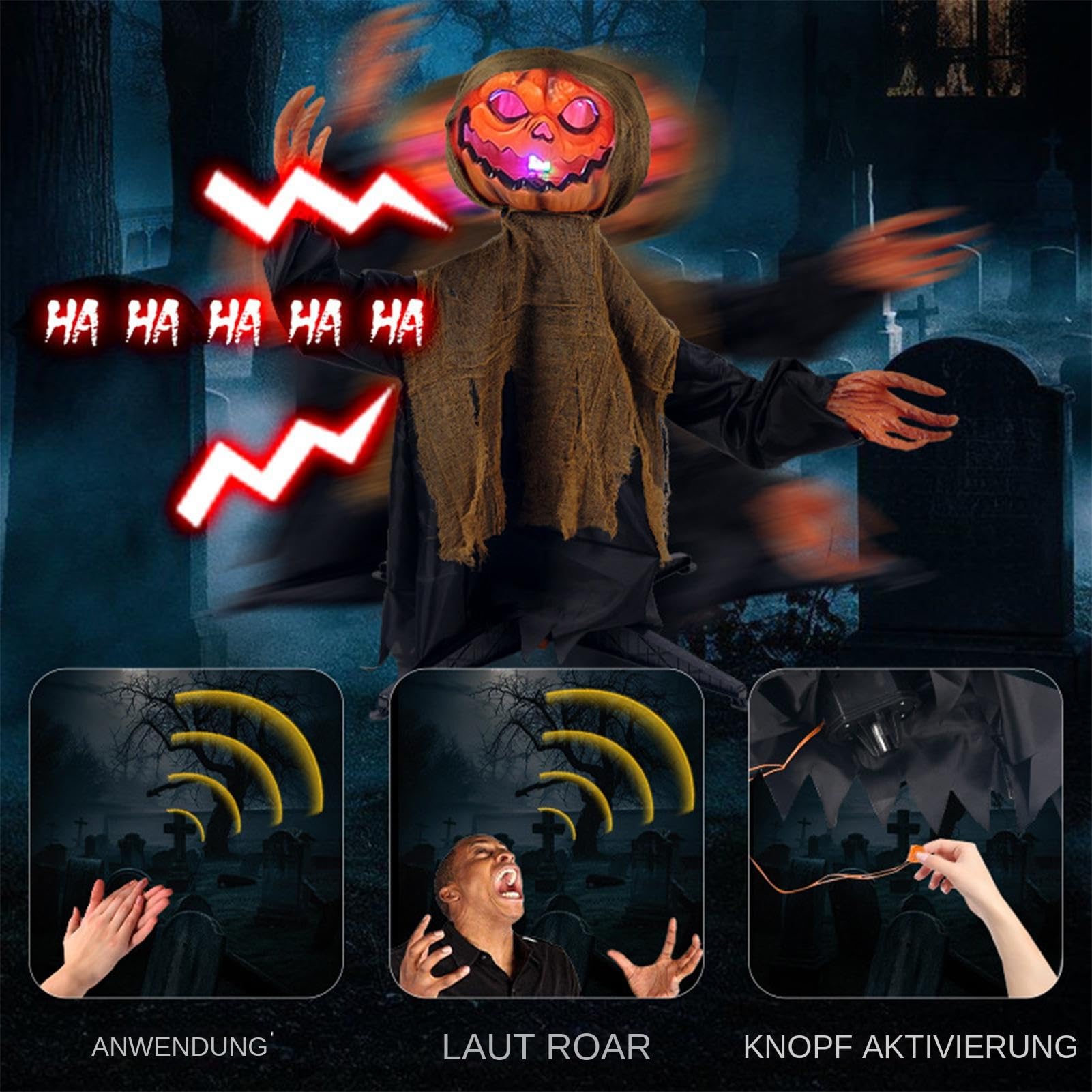 Animatroniczne Dekoracje Halloweenowe Duch Z Dyni Do Ogrodu | Oświetlana Kołysząca z Dźwiękiem na Ogród Taras Święta