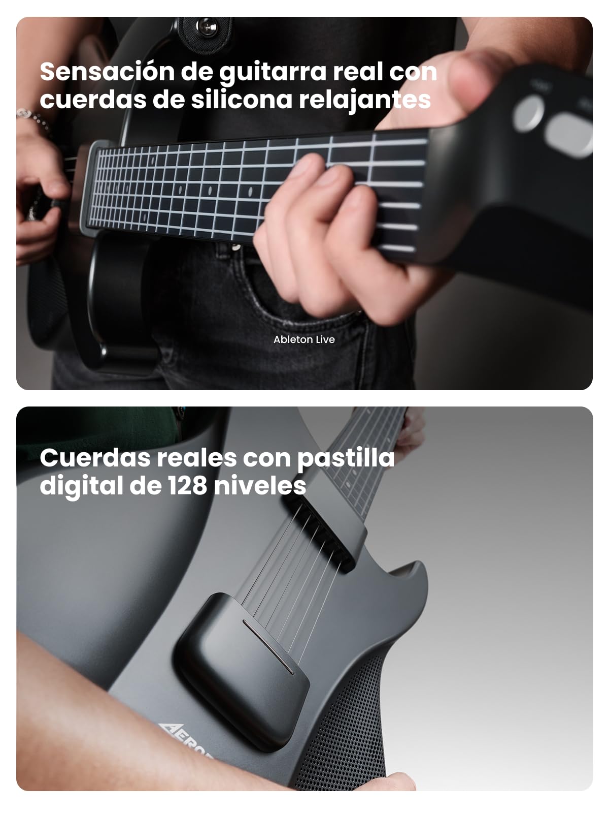 AeroBand Guitarra Eléctrica Acústica Sin Cuerdas, Innovadora Guitarra de Viaje para Principiantes, Entusiastas, Adultos, Regalo (Negro con bolsa)