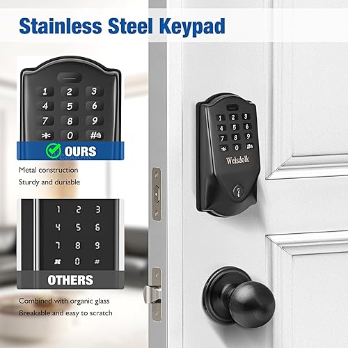 Miniatura 4 de Cerrojo de seguridad para puerta de entrada sin llave, cerrojo electrónico con código de teclado, cerrojo inteligente para puerta delantera,