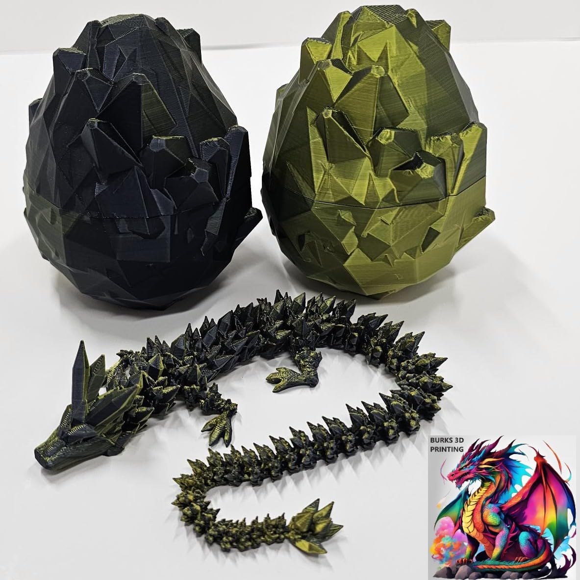 Generic 3D Printed Crystal Dragon with Matching Egg, Sensory and Fidget Toy for Adults, Articulated, Posable Flexible Dragon for Autism/ADHD, Small