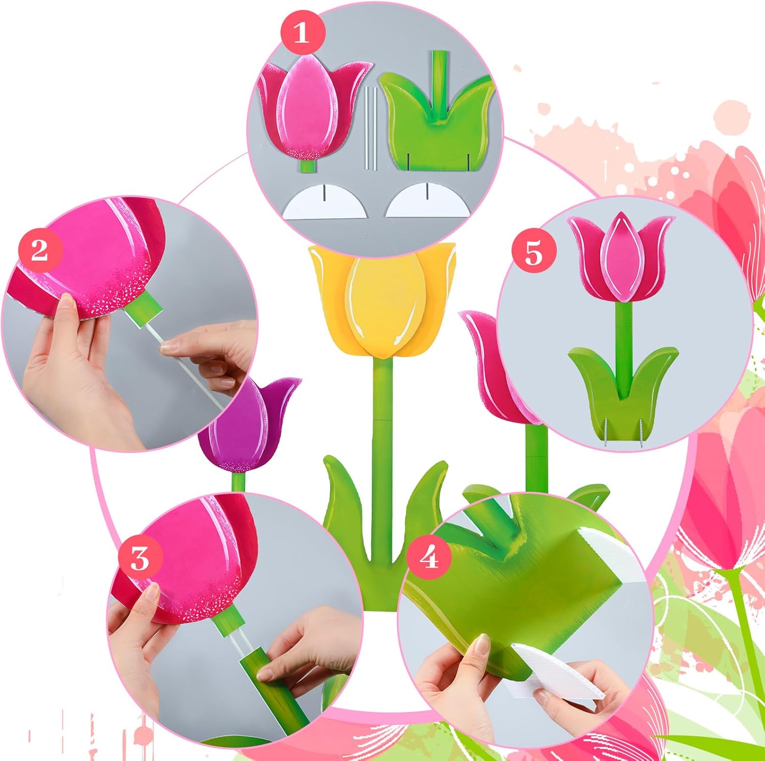 Amyhill 3 Pcs Spring Easter Decorations Tulip Cardboard Cutout Standup Life Size 16.93/23.23/29.92 Inches Tulip Flower Cardboard Cutouts for Indoor Outdoor Yard Baby Shower Party Photo Props Favors