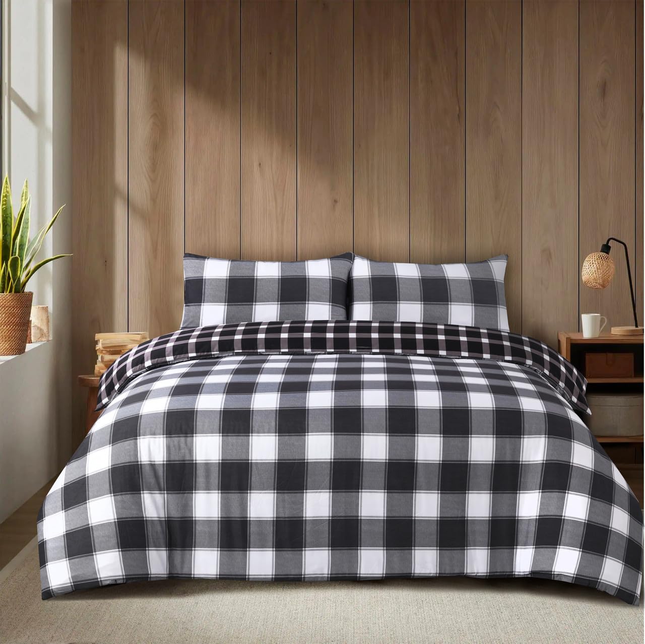 WEAVERS: 4 Piece Luxury Soft Microfiber Bedding Set With Duvet Cover Fitted Sheet And Pillowcases – Modern, Comfortable & Easy Care. (Size Single - Design Knightbridg Black)
