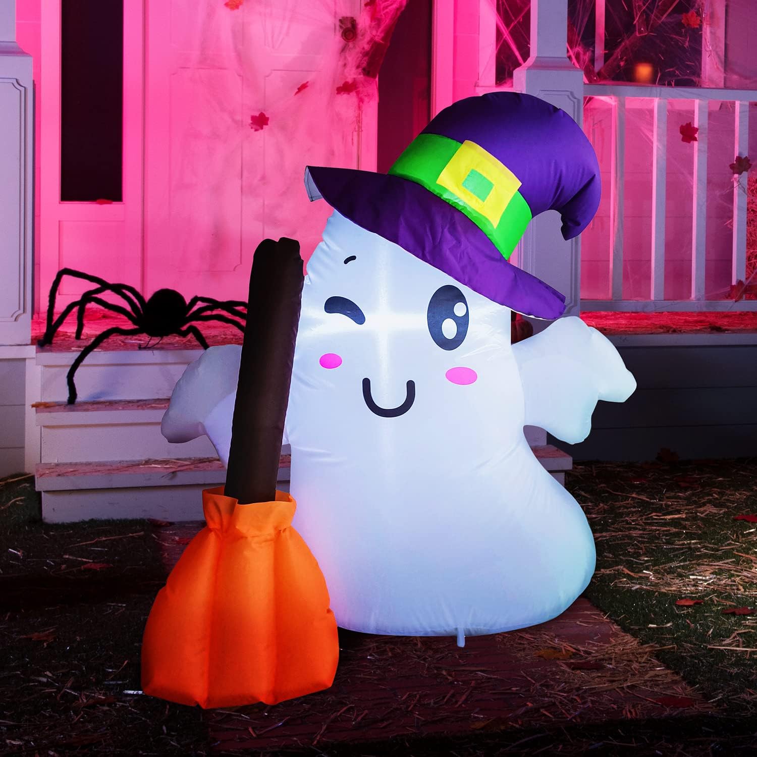 Joiedomi 3.5 FT Tall Halloween Inflatable Cute Wizard Ghost with Build-in LEDs, Blow Up Inflatables Ghost with Broom for Halloween Party Indoor, Outdoor, Yard, Garden, Lawn Decorations