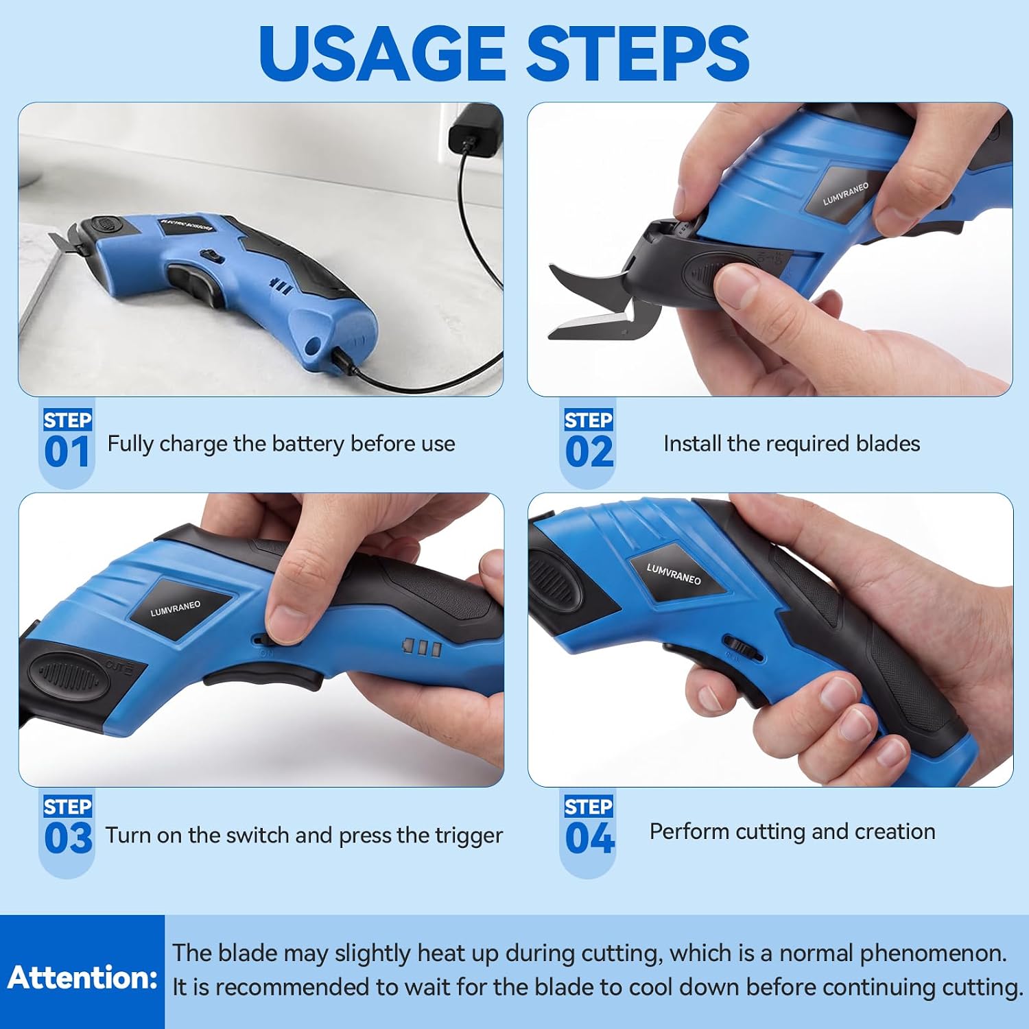 Cordless Electric Scissors, USB-C Rechargeable Fabric & Cardboard Cutter | comfortable grip, cuts hard & soft materials, 10000RPM fast cutting, USB-C rechargeable battery, dual safety lock switch