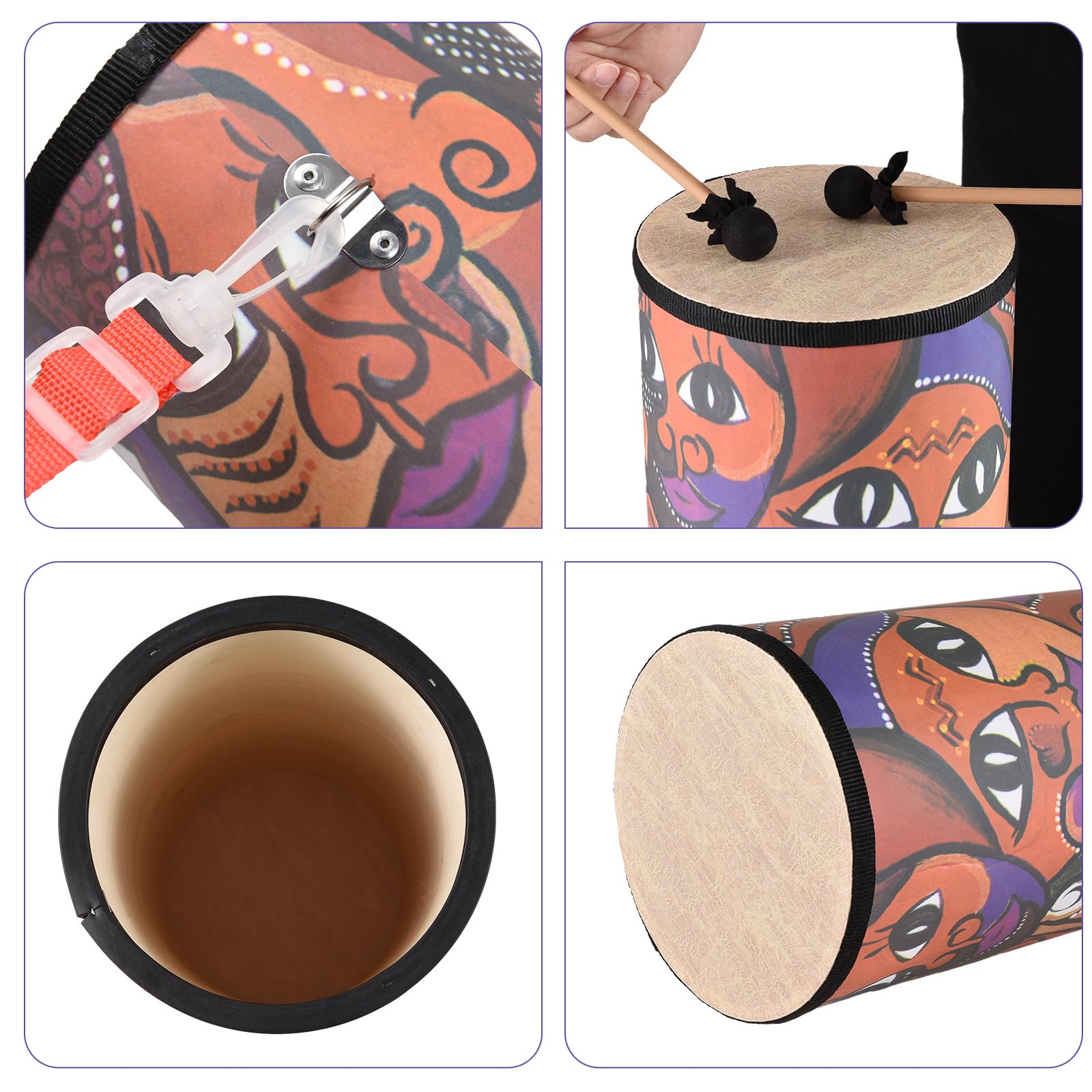 Luocute Bongo da 7 Pollici, Tamburo in Legno con Due Bacchette e Tracolla, Strumento a Percussione Portatile per Adulti, Design Liscio e Senza Sbavature, Coordinazione Occhio-mano e