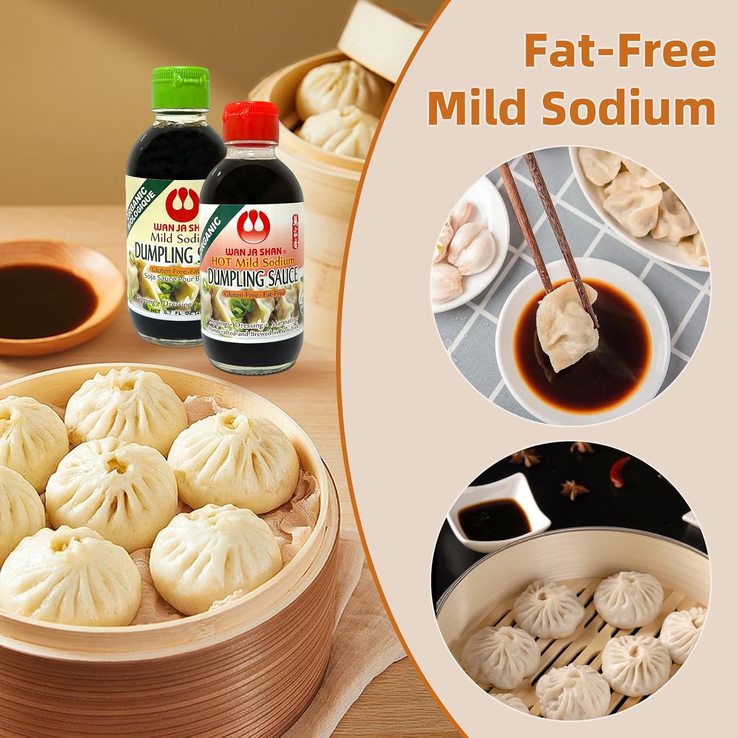 Wan Ja Shan Organic Dumpling Sauce 6.7 Oz, Pack of 2, GLUTEN FREE, FAT FREE, MILD SODIUM Great for Dumpling Dipping-Gyoza Dipping, MADE IN USA (Regular) - Image 3