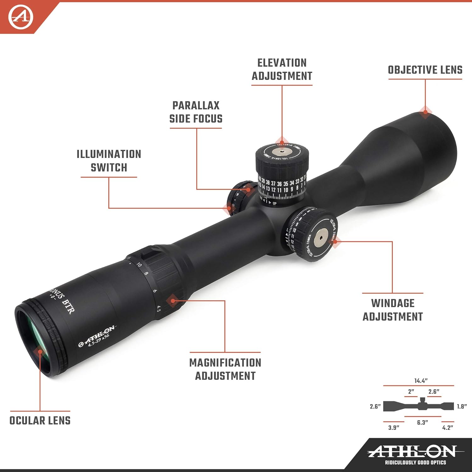 Athlon Optics Cronus UHD Riflescopes 4.5-29x56 First Focal Plane APLR FFP IR MOA