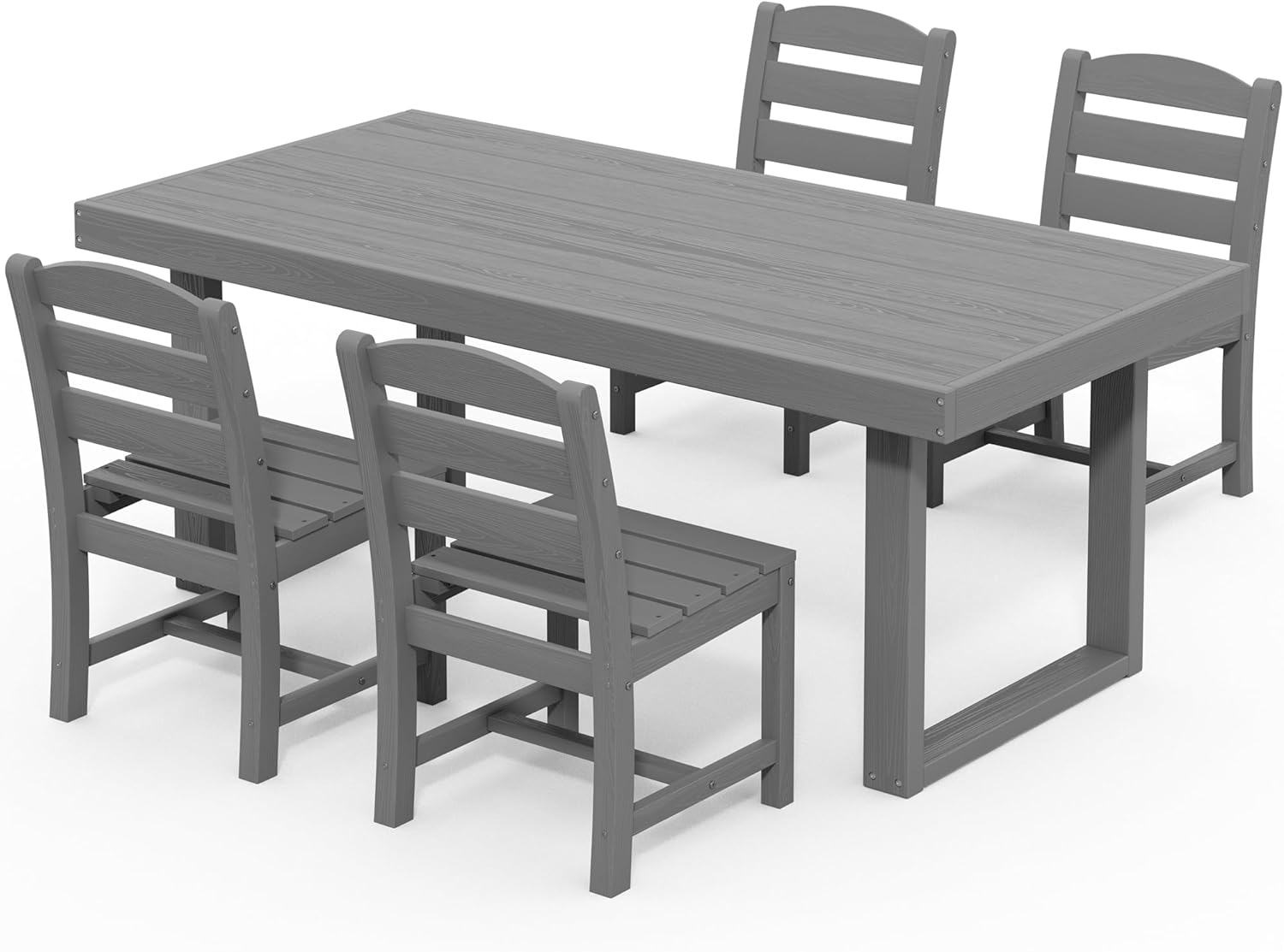SERWALL HDPE Outdoor Dining Set for 4, 67'' All Weather Patio Dining Table and Armless Chairs Set for Deck, Lawn, Gray