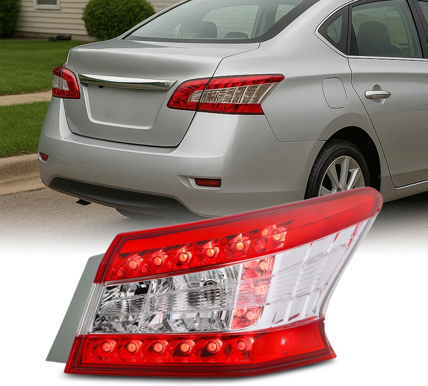 AKKON - Fit 2013 2014 2015 Nissan Sentra 13-15 Halogen Type Outer Tail Light Rear Brake Lamp OE Style Driver Left Side Direct Replacement