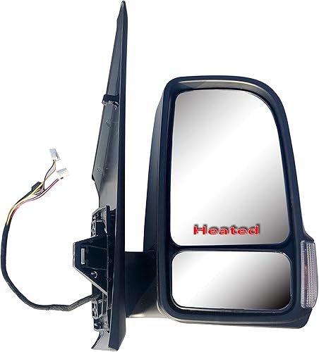 Espejo lateral derecho del pasajero de repuesto con calefacción eléctrica plegable y luz de señal, compatible con Mercedes Sprinter y Frightliner
