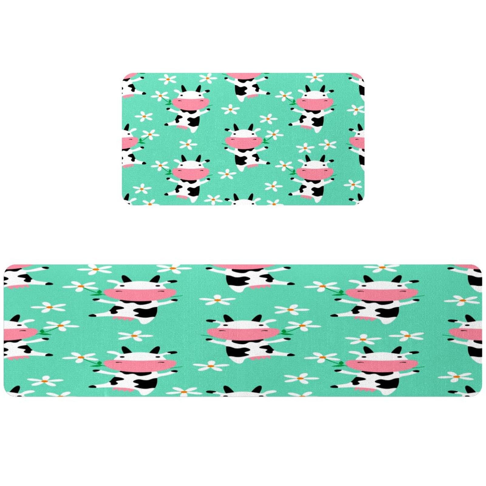 Tapis de cuisine antidérapants et lavables avec motif vache | Lot de 2