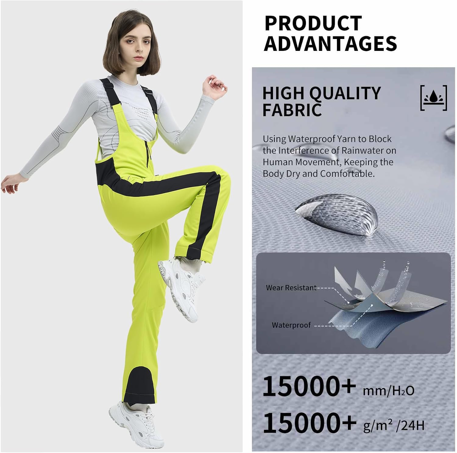Ski Bib Pants for Women Snow Skinny Overalls Soft Shell Slim Fit Fitted Snowboard Suspenders Waterproof Warm - Image 3