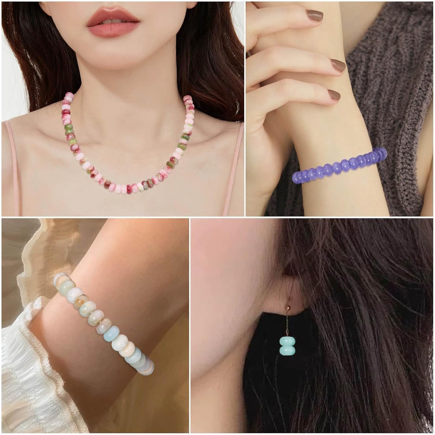 Songxi Naturstein-Rondelle-Perlen, 5 x 8 mm, rund, lose Abakus-Perlen für Schmuckherstellung, Edelstein für Armband, Halskette, Ohrringe, Kunst und Handwerk, 75 Stück