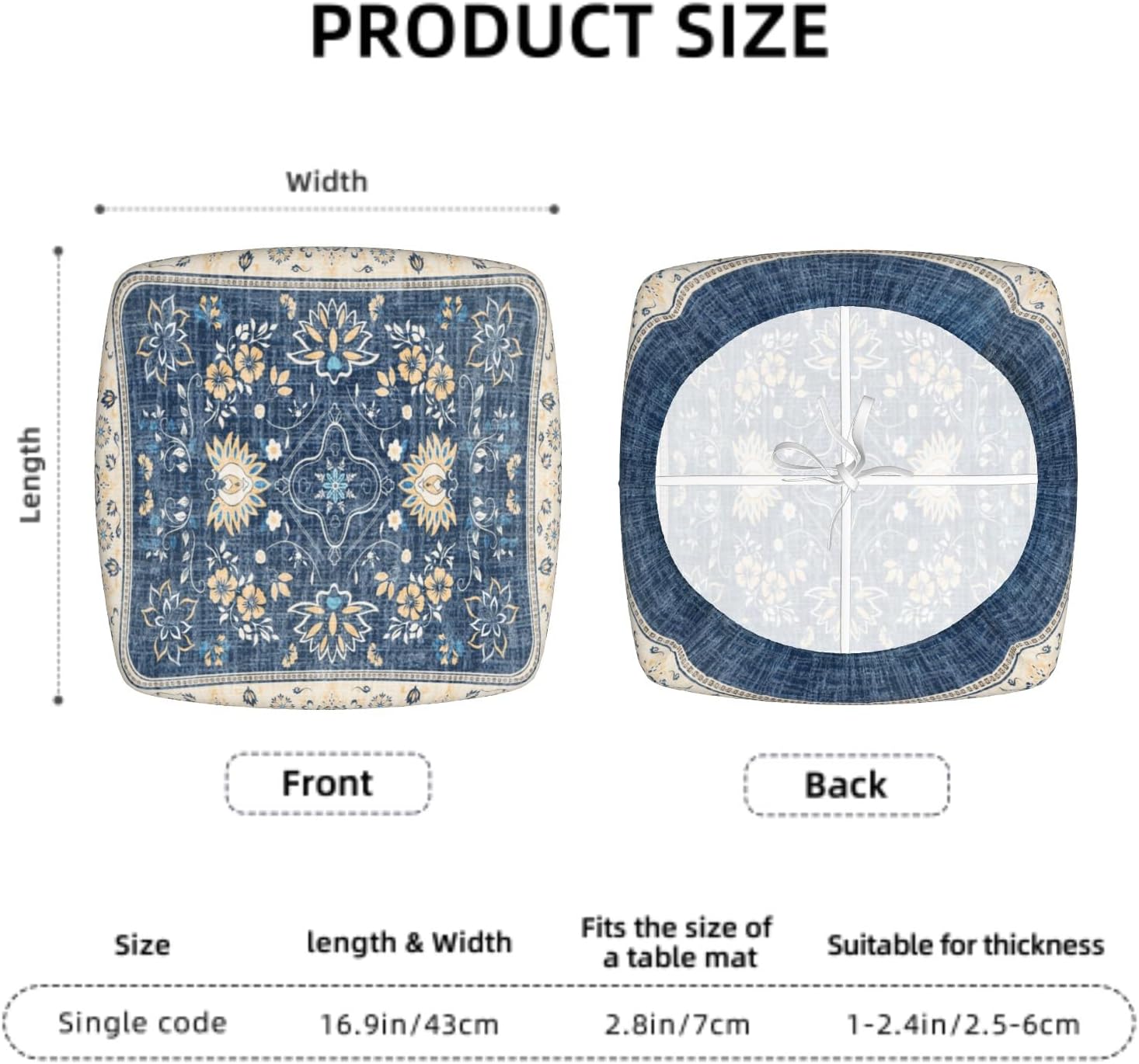 Blue Boho Chair Seat Covers Set of 2 Vintage Floral Removable Kitchen Chair Cover Washable Stretch Cushion Slipcovers for Home Dining Room