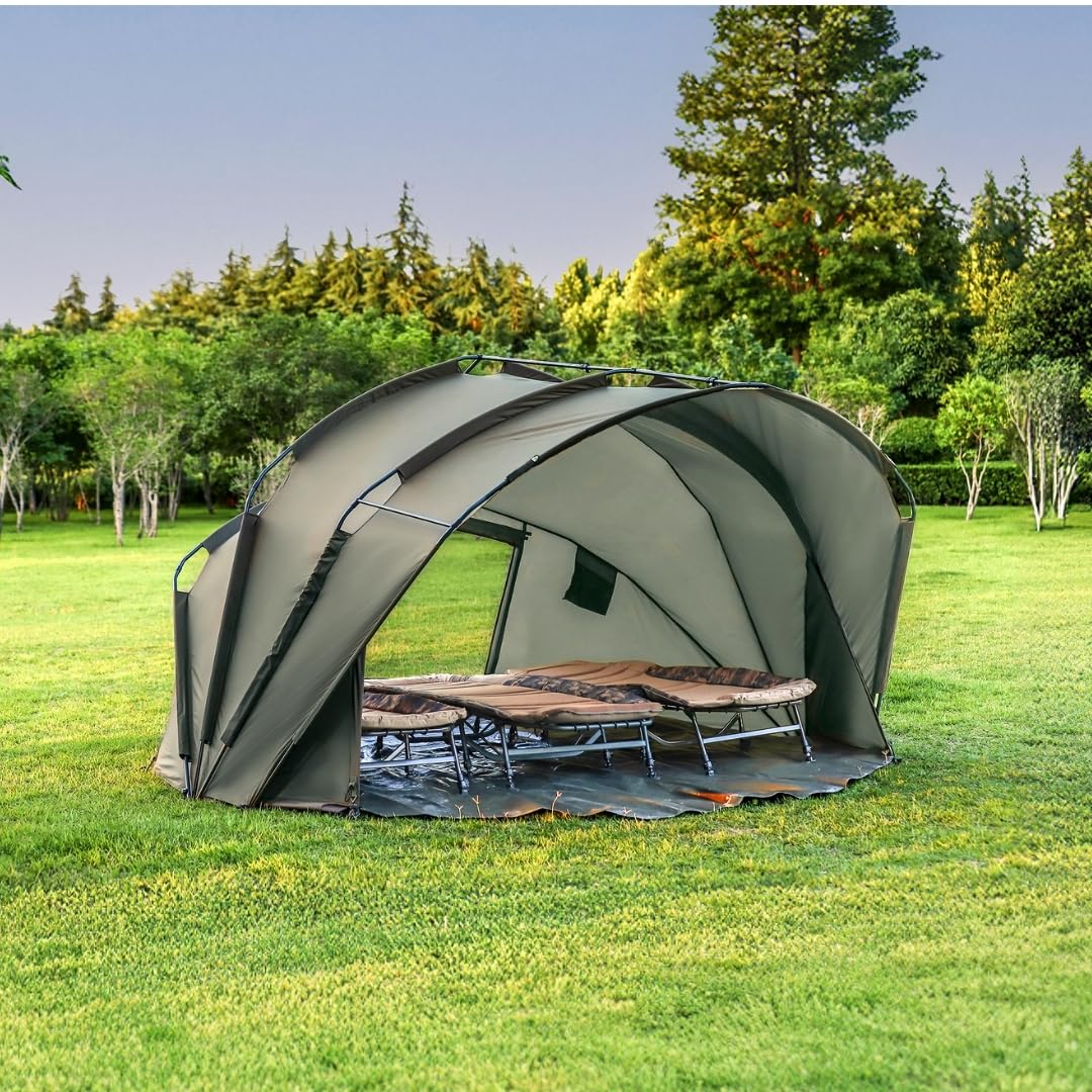 Tienda de campaña para carpas, 1 – 3 personas, Fort Knox 2.0 pulgadas, 3,5, altura interior 1,9 m, tienda de campaña, tienda de pesca, tienda de campaña para 2 personas, incluye martillo de goma para