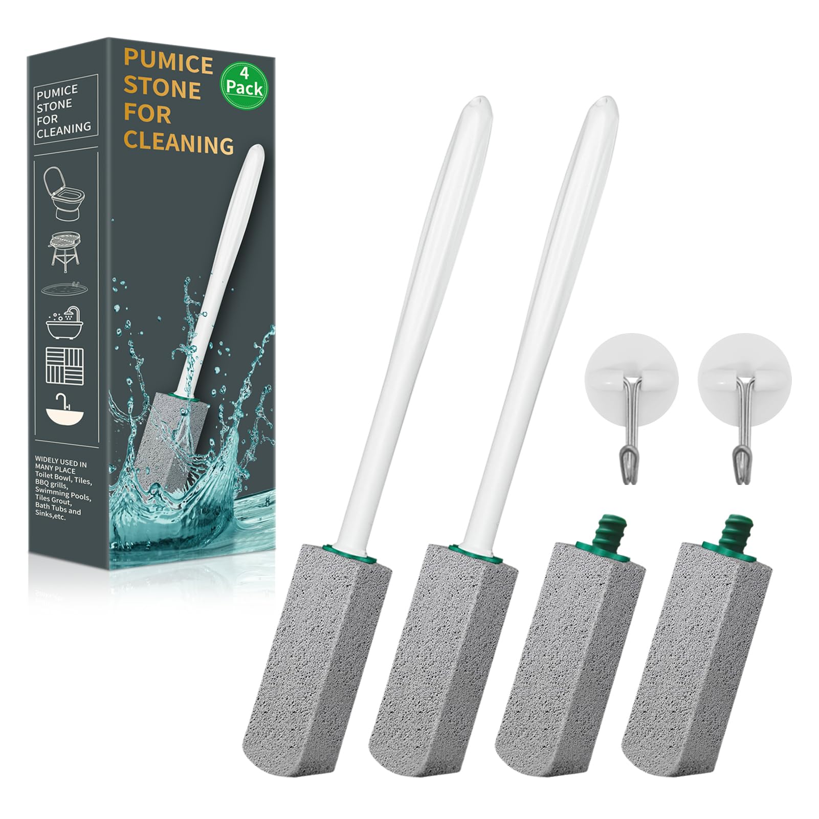 Pumice Stone Toilet Bowl Cleaner，Pumice Stone with 11.8 Inch Long Handle for Toilet，Bathtubs, Grills, Swimming Pools, Sinks Cleaning(4 Pack Stone)-image-9