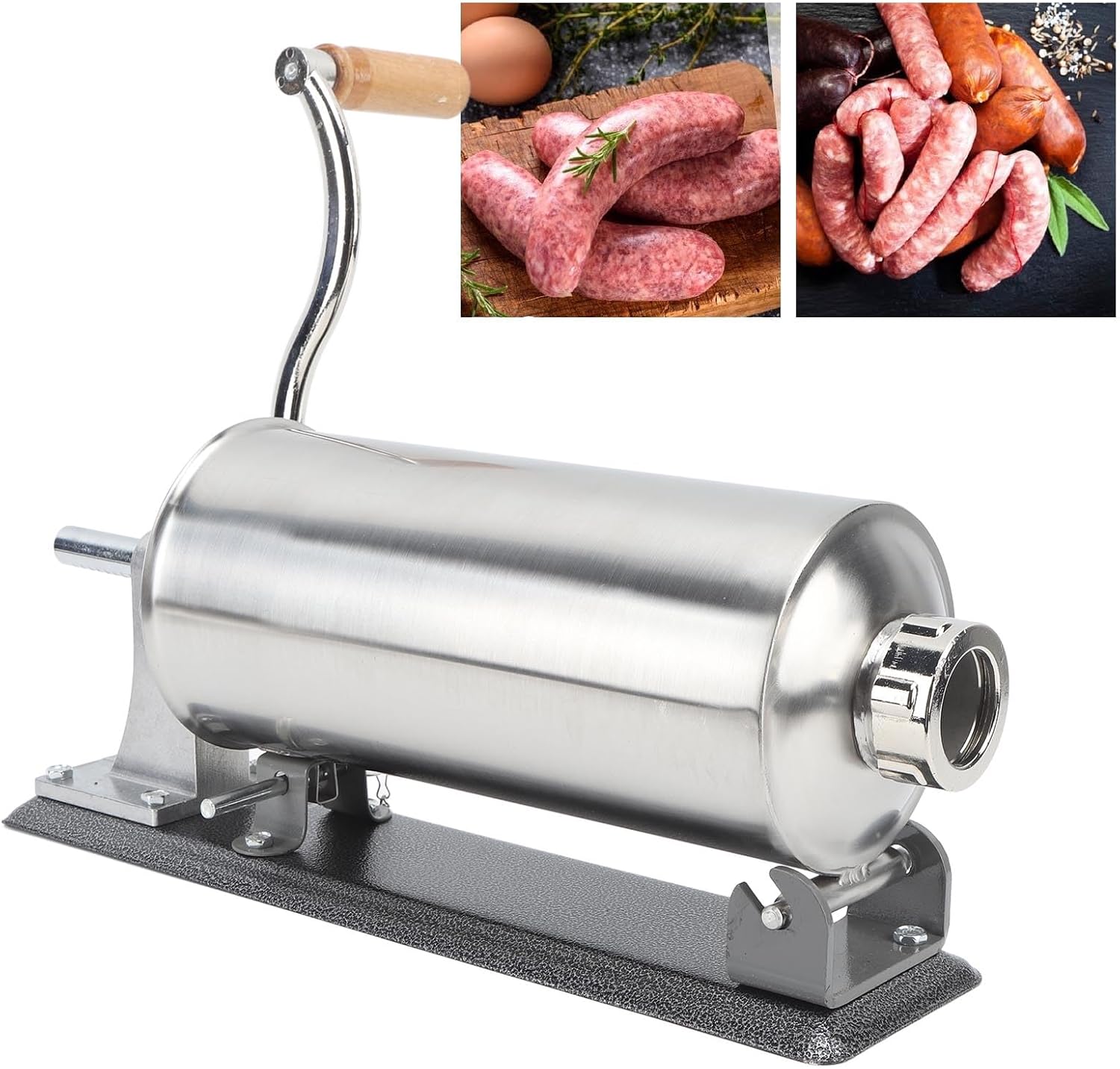 Generic 3L Sausage Stuffer Meat Filling Machine Manual Sausage Maker Horizontal Stainless Steel with Sturdy Clamp Base for Home Kitchen Use