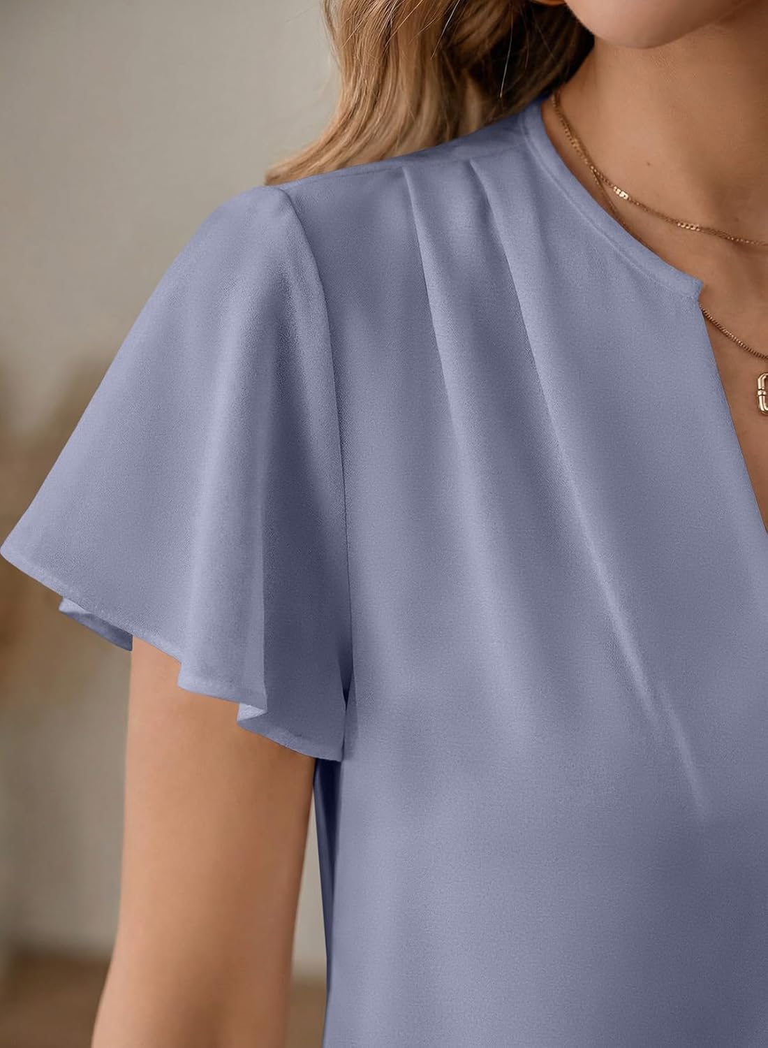 EVALESS Blouses for Women Dressy Casual Summer Ruffle Short Sleeve V Neck Work Tops Busines Office Shirts - Image 4