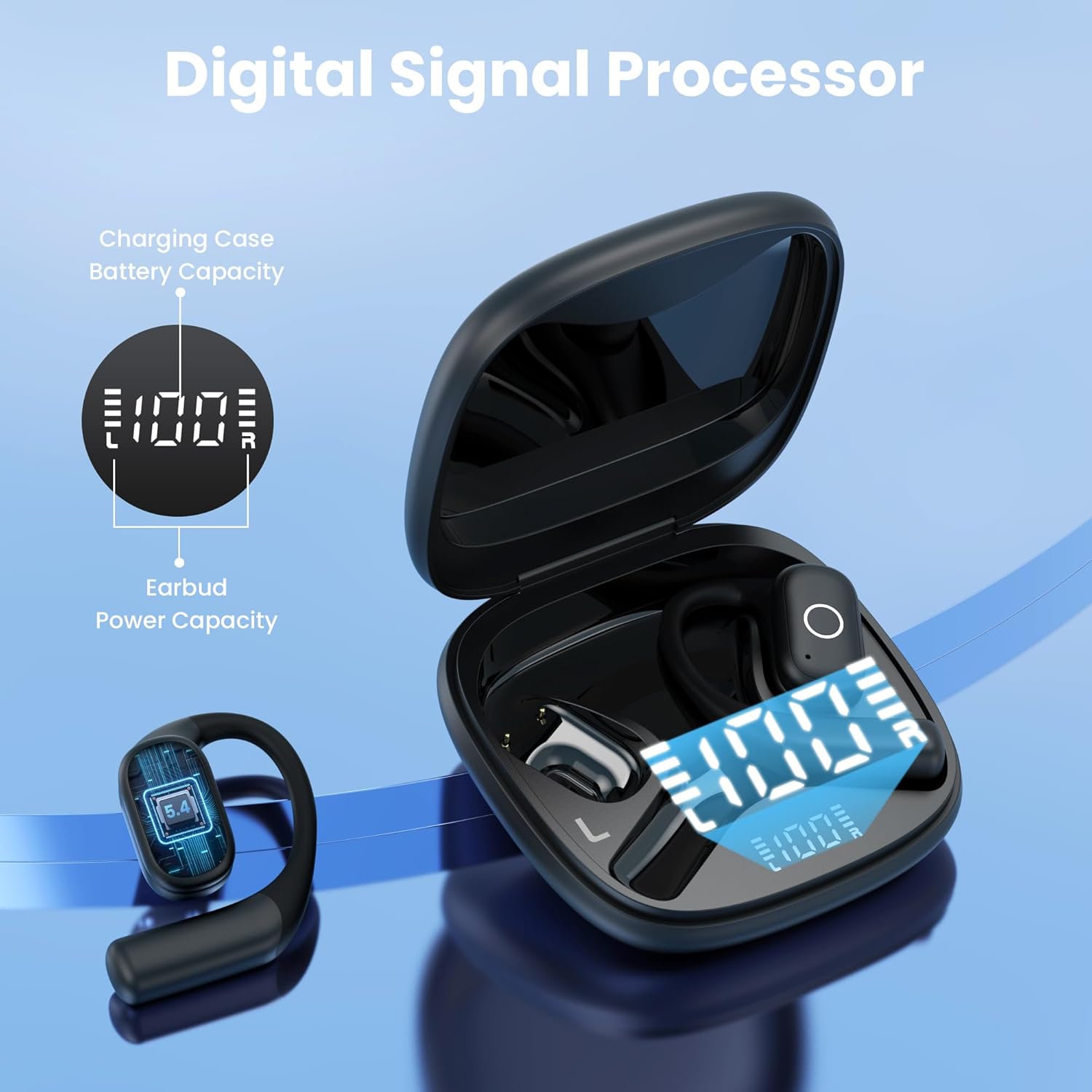 Ear Buds Open Ear Headphones Wireless Earbuds 80Hrs Playtime Bluetooth Ear Buds with Earhooks Bluetooth 5.4 Touch Control Air Conduction Sport Headsets IPX7 Waterproof Earphones for Running (A-BLACK) - Image 7