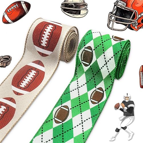Vista 8 de ABTOLS 2 rollos de cintas de fútbol de 10 yardas de 2.5 pulgadas, cinta de arpillera con borde de alambre para decoración de granja, regalo de Go