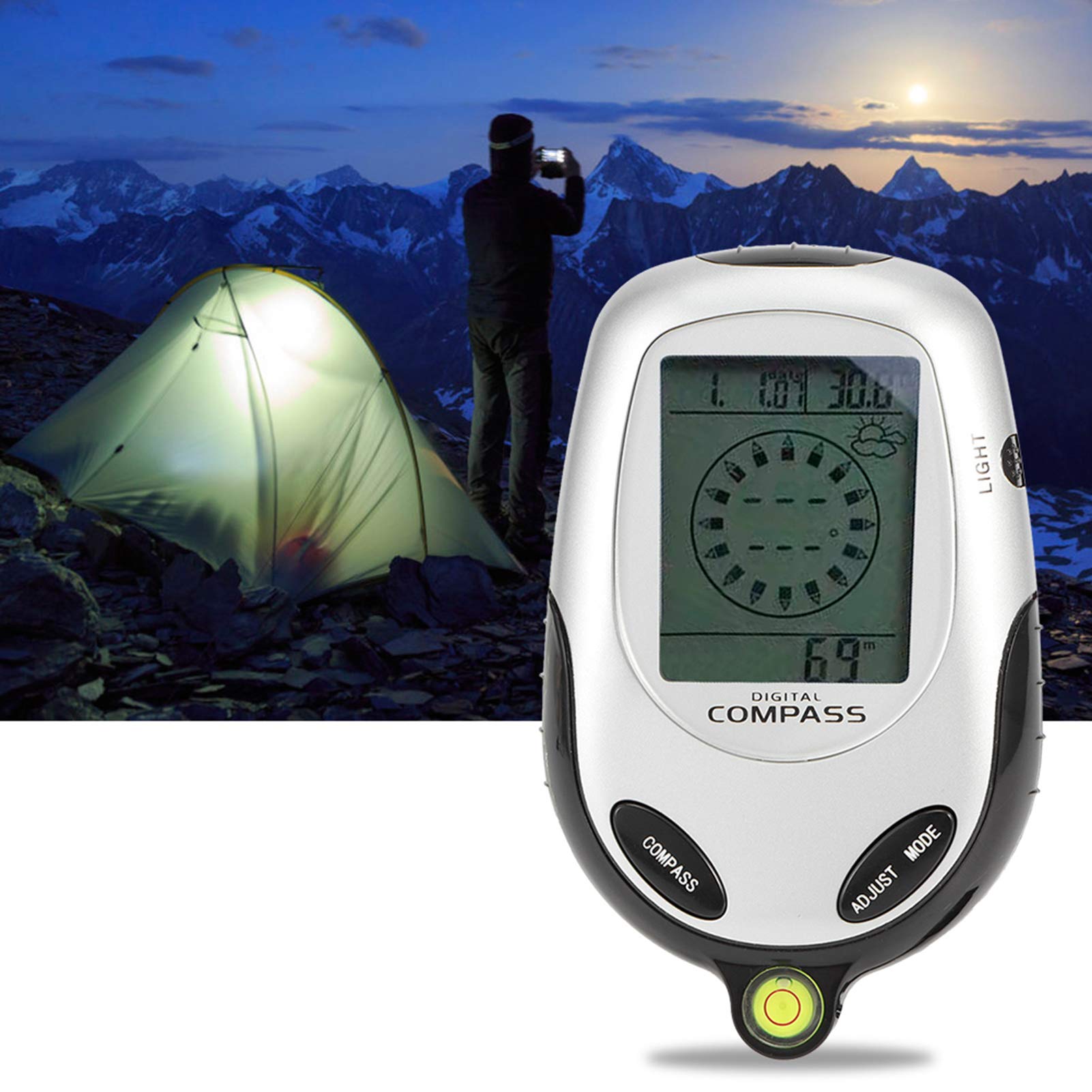 Thermomètre numérique Boussole Multifonction Portable électronique avec Calendrier Haute précision pour Camping en Plein air Pique-Nique Matériau ABS 126 g 12 x 7,5 x 2,5 cm