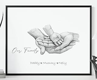 Family Prints Personalised, Family Hand Print, Family Hand Portrait, Family Print with Frame, Family Gift Ideas, Personalised Family Gifts (White Frame)