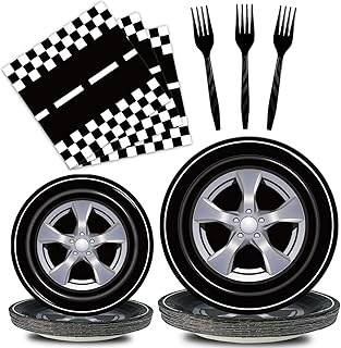 Kepeel 96 Pcs Race Car Party Plates and Napkins Sets, Racing Car Race Track Party Supplies Decorations Racing Sports Themed Dinnerware for Boys Birthday Baby Shower Home Decor, Serves 24