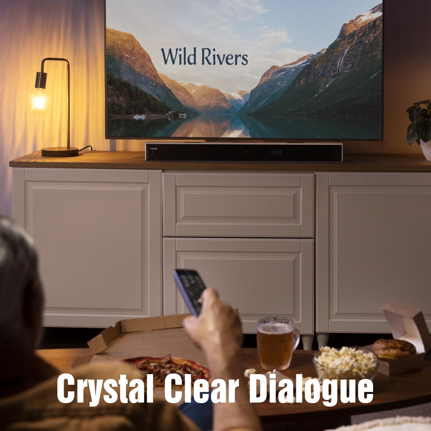 Hiwill 5.2.2 Dolby Atmos Drewniany soundbar TV, 400 W głośniki kina domowego typu „wszystko w jednym” z wbudowanym podwójnym subwooferem, 2 głośniki skierowane do góry, WoNoble A502