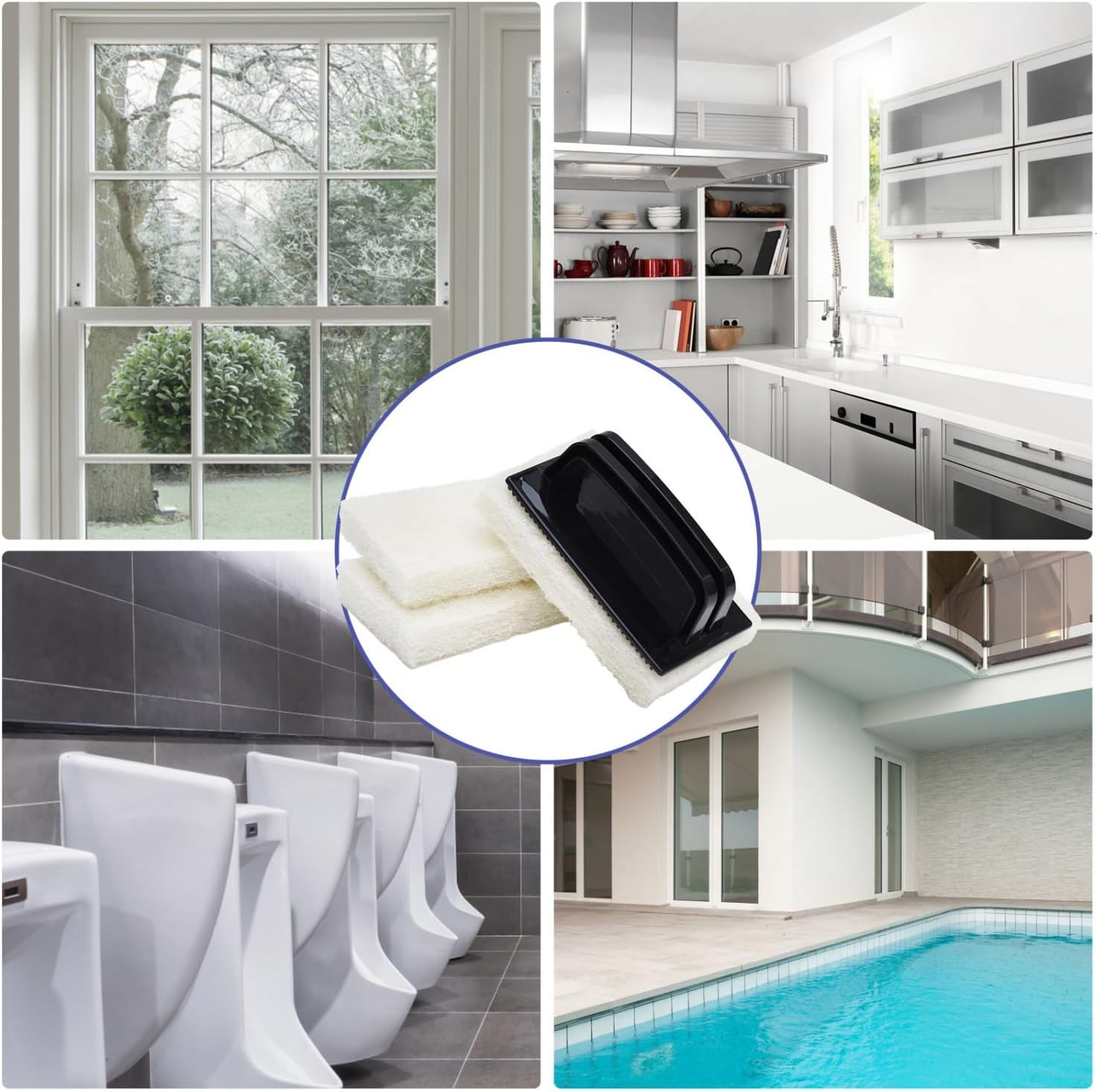Handled Scrubber Set, Non-Scratch Bathroom Scrubbing Pads, Bathtub