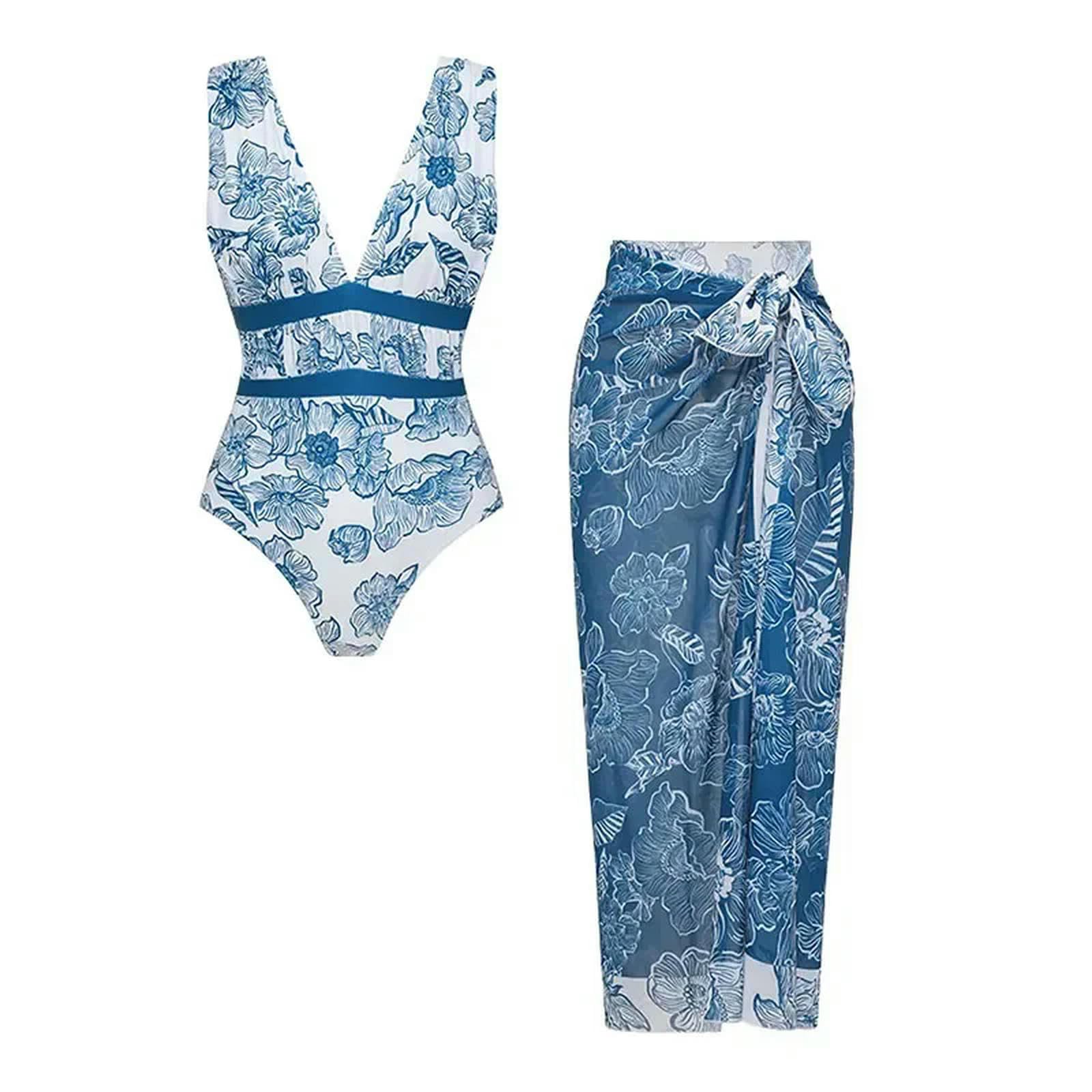 Monokini aus Polyester-Elastan mit Blumenmuster und tiefem V-Ausschnitt