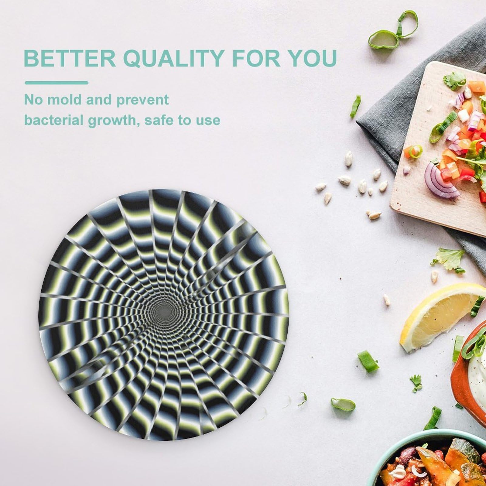 Tabla de cortar redonda con ilusión óptica en espiral, fácil de limpiar, tablas de cortar para cocina, tamaño grande 7.9, tablas de cortar esenciales de cocina, convenientes para carne y verduras