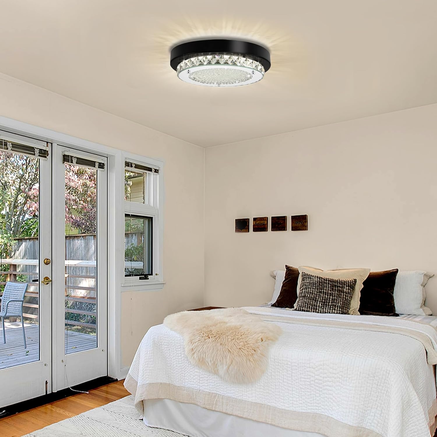 Flush Mount Ceiling Light LED Crystal Bathroom Light Fixture Small 10 Inch Dimmable Hallway Lighting Black Modern Foyer Ceiling Lights for Entryway Laundry Room Mini Kitchen Ceiling Light