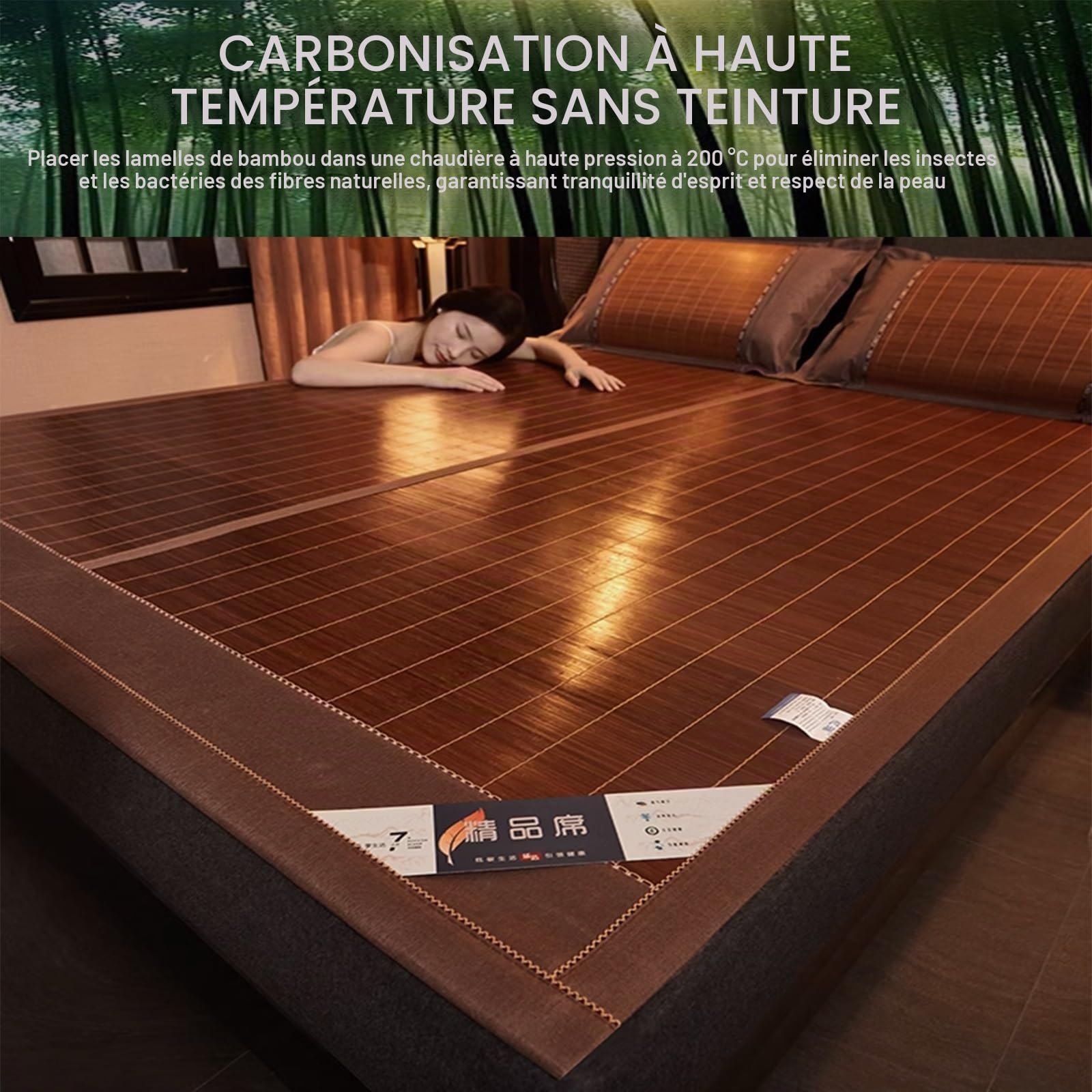 Tapis De Couchage D'été en Bambou, Pliable Matelas Tapis De Couchage Bambou Lit-Mat, Tapis Antidérapant en Bambou Naturel, Absorption Respirante Lisse pour Lit Double Simple (Size : 140x190cm/