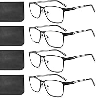 Vista 1 de 4 Pack Blue Light Blocking Reading Glasses Men Rectangular Metal Full Frame Readers with Spring Hinge Anti Uv/Glare