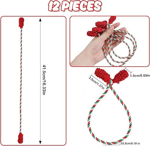 Miniatura 2 de DIYASY Guirnalda decorativa para escaleras, 12 unidades, color rojo, verde y blanco, lazos de Navidad, barandilla, barandilla, reutilizable y