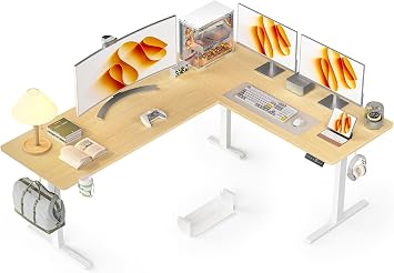 WALKINGDESK L-Shaped Height-Adjustable Electric Desk 190 x 150 cm Corner Desk Height Adjustable Standing Seat Computer Desk with Cable Management for Office Office Gamer Oak
