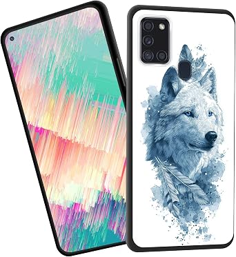 for Galaxy A21S Case,Slim Shockproof TPU Soft Rubber Silicone Cover Phone Case for Samsung Galaxy A21S,Blue Watercolor Wolf