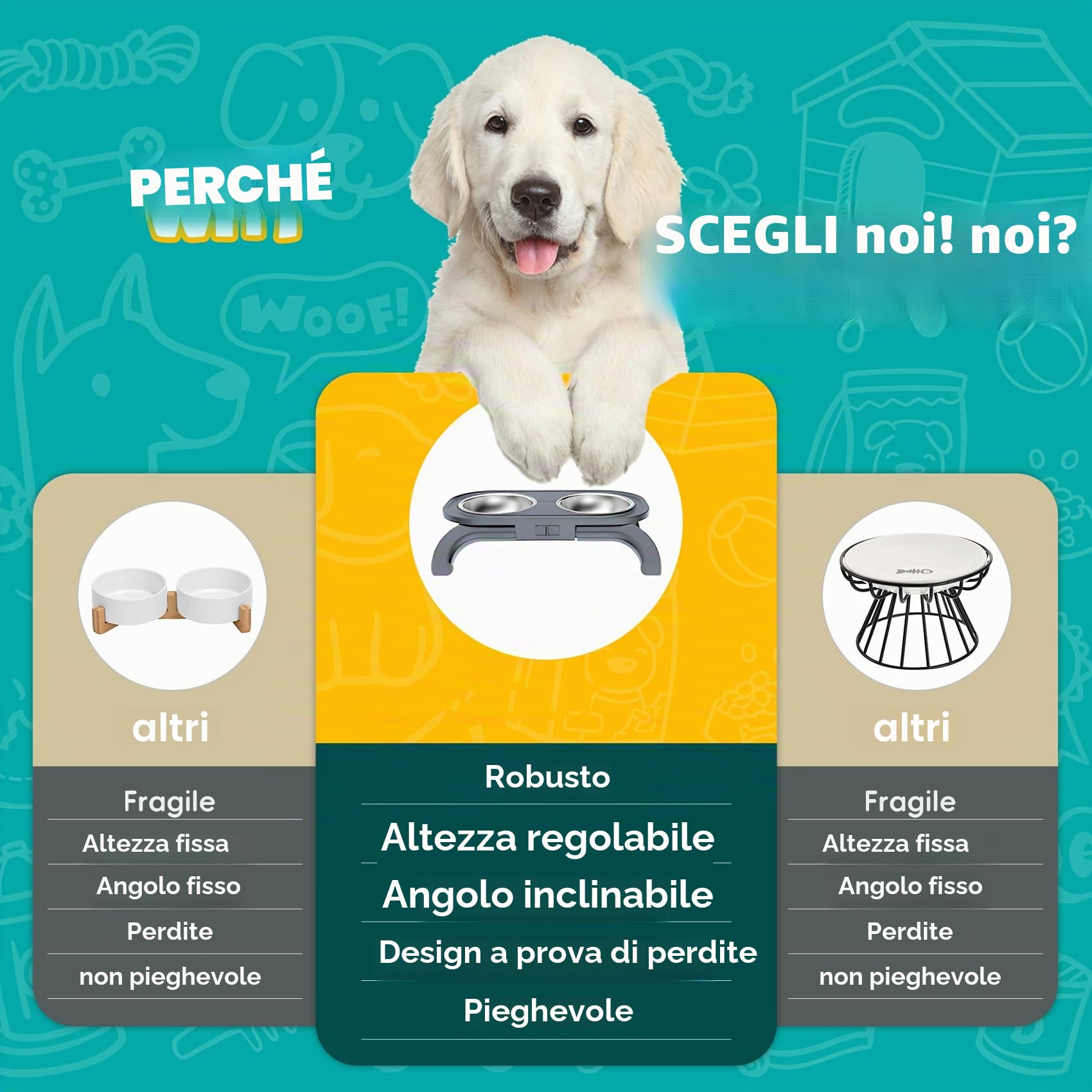 Carehabi Ciotola rialzata per cani e gatti, con piedini antiscivolo, ciotola per il cibo per gatti e cani