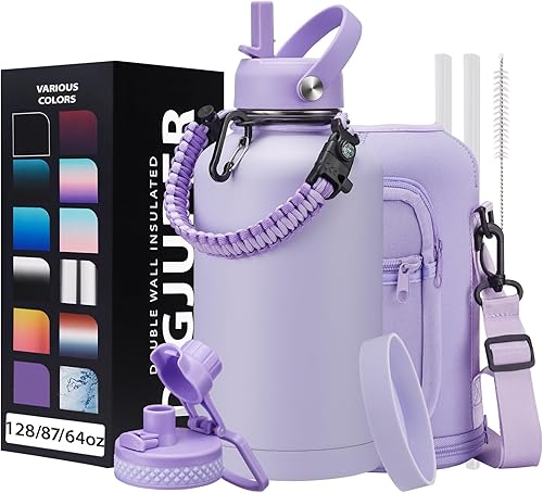 Miniatura 22 de Botella de agua de acero inoxidable aislada al vacío de 40 onzas, mantiene frío 48 h y caliente 24 h, tapa de pajilla y boquilla, funda de Verde