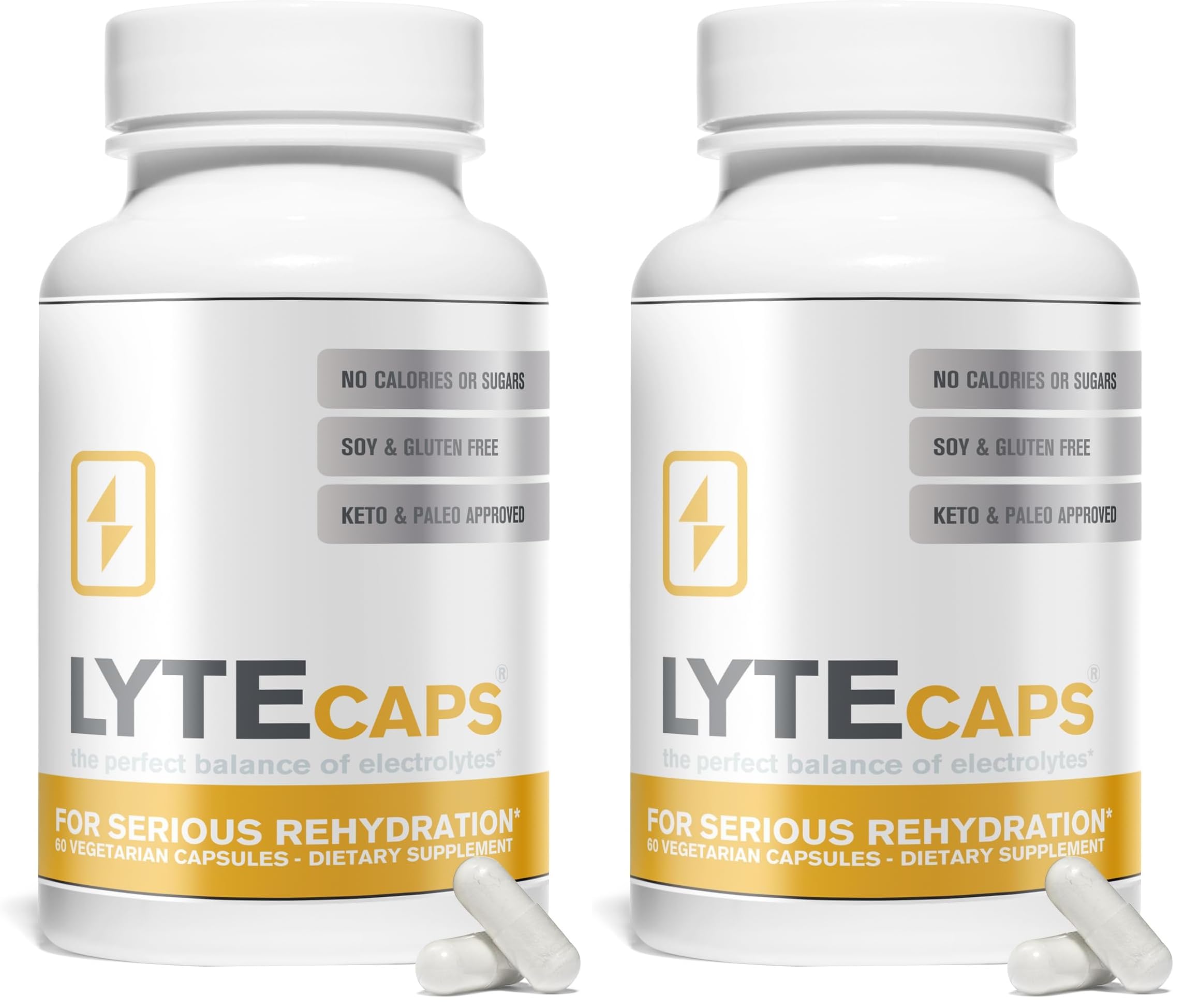 LyteLine Electrolyte Capsules - 60 Vegetarian Capsules for Serious Rehydration, Cramps, Dehydration - Magnesium, Potassium, Sodium, Zinc - Free of Gluten, Dairy, Nuts (Pack of 2) 1 Count (Pack of 2)