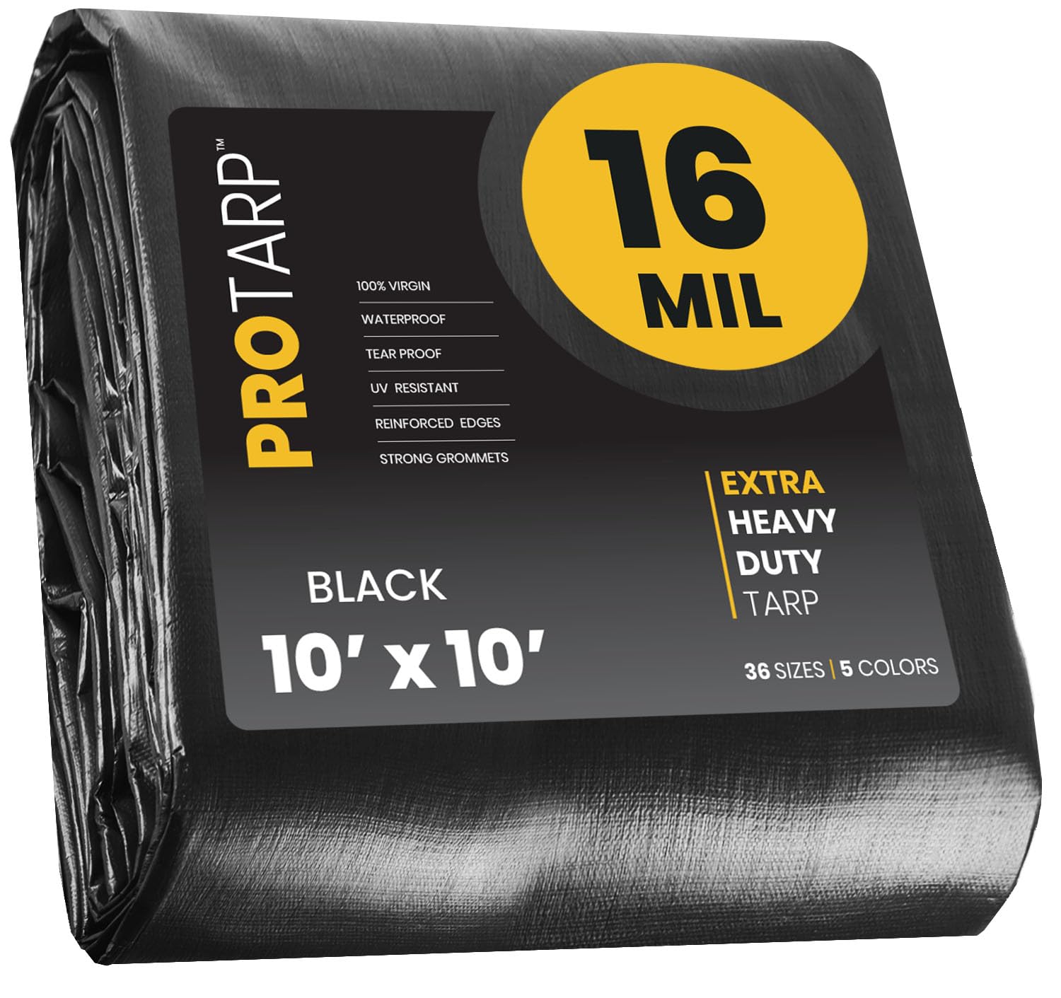 Extra Heavy Duty 16 Mil Tarp Cover, Waterproof, UV Resistant, Rip and Tear Proof, Poly Tarpaulin with Reinforced Edges for Roof, Camping, Patio, Pool, Boat. (Black 10′ X 10′)