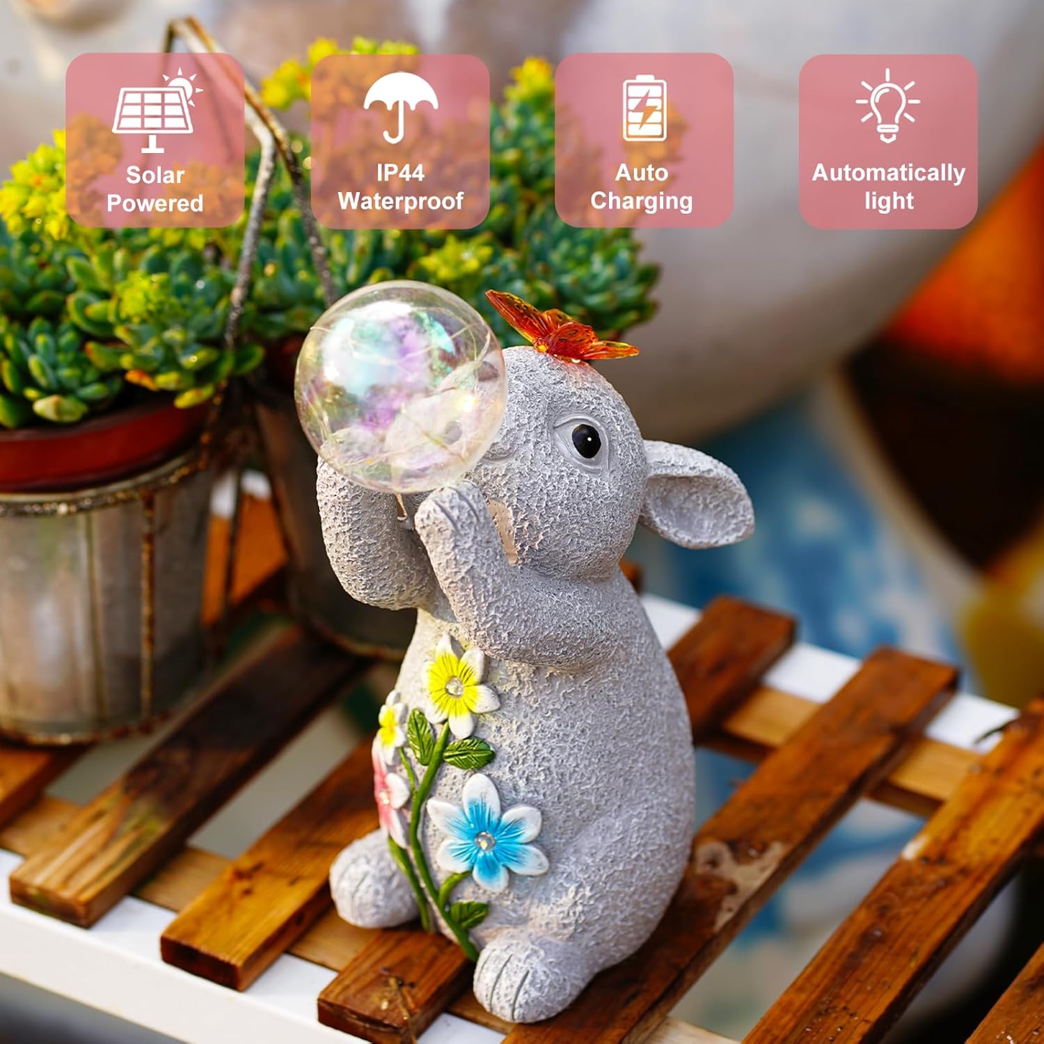 Solar Rabbit Outdoor Garden Statues: Outside Decor with Lights Clearance for Yard Art Lawn Ornaments Porch Patio Balcony Home House - Birthday Gifts for Grandma Mom Women